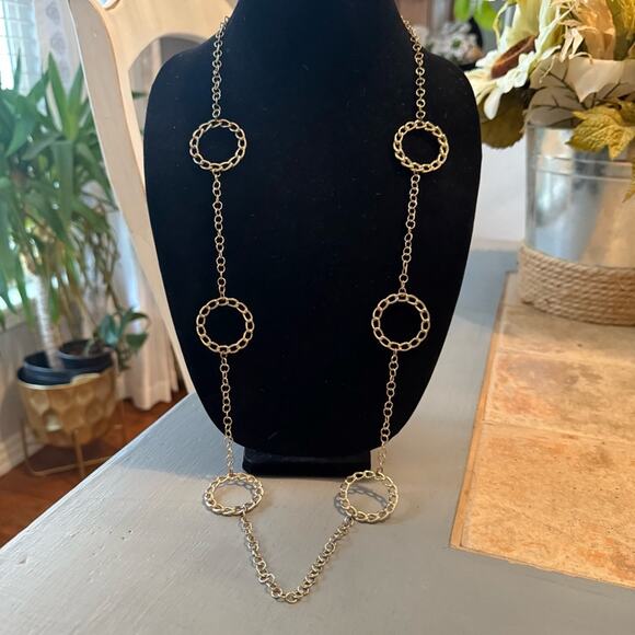 New York Gold & CoTone Long Circles Necklace - Picture 4 of 7